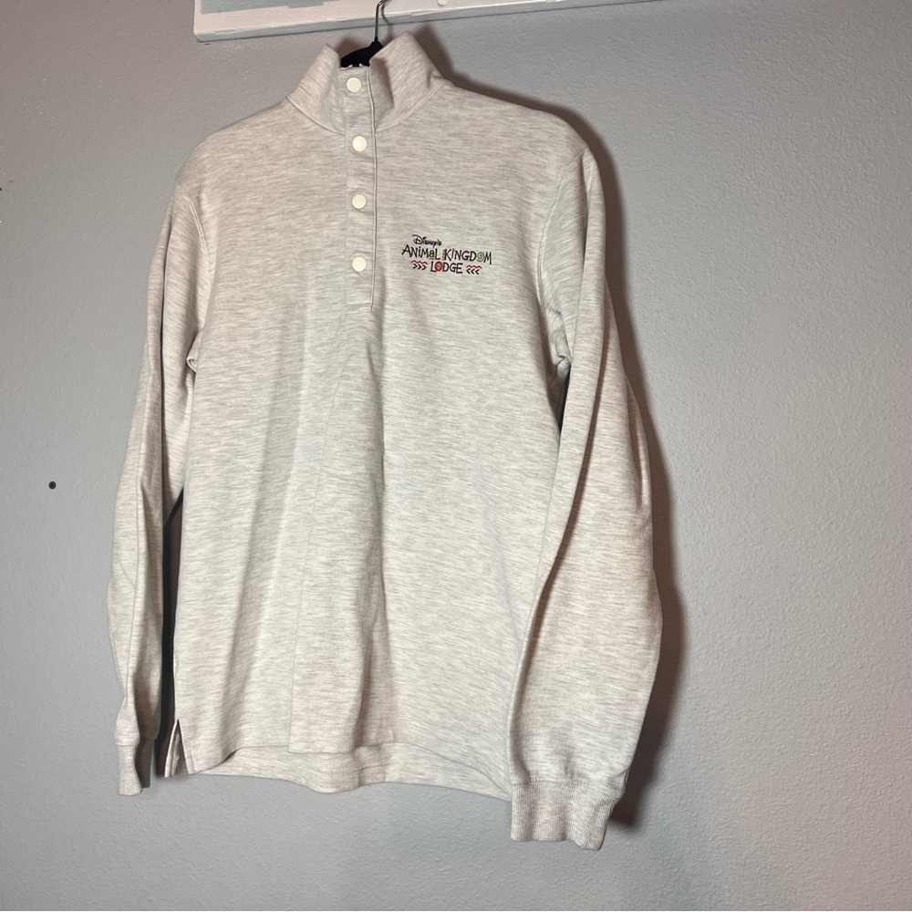 Disney Animal Kingdom Lodge 1/4 Zip Sweatshirt Women’s Size Medium Gray Snaps